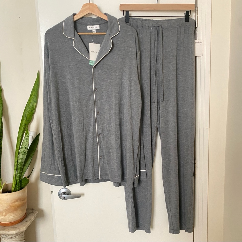 Nordstrom Gray Pajama Set with White Trim